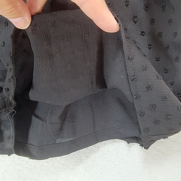 Haver London Blouse Womens L Black Button Flutter Sleeve Swiss Dot Lined Sheer - Picture 3 of 13